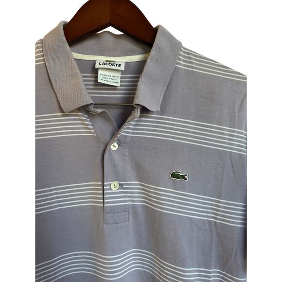Lacoste Mens Polo Shirt Sz 6 (XL) Purple Stripe - Picture 1 of 9
